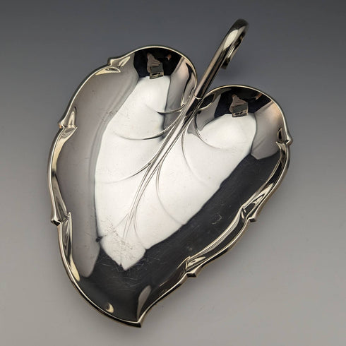 British Vintage Silver Plate Leaf Shaped Dish Pair